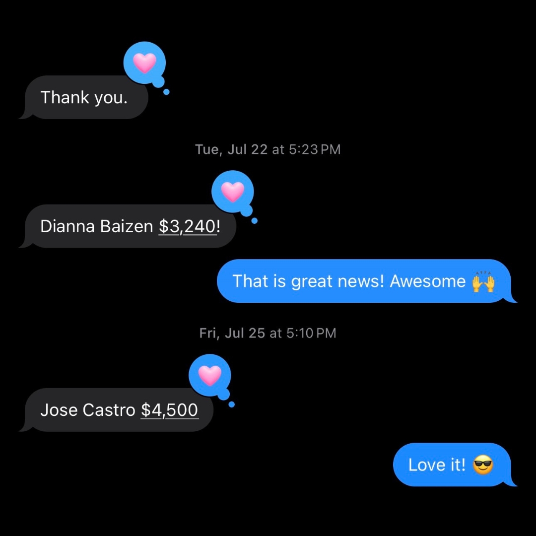 Client message sharing two sales amounts: $3,240 and $4,500