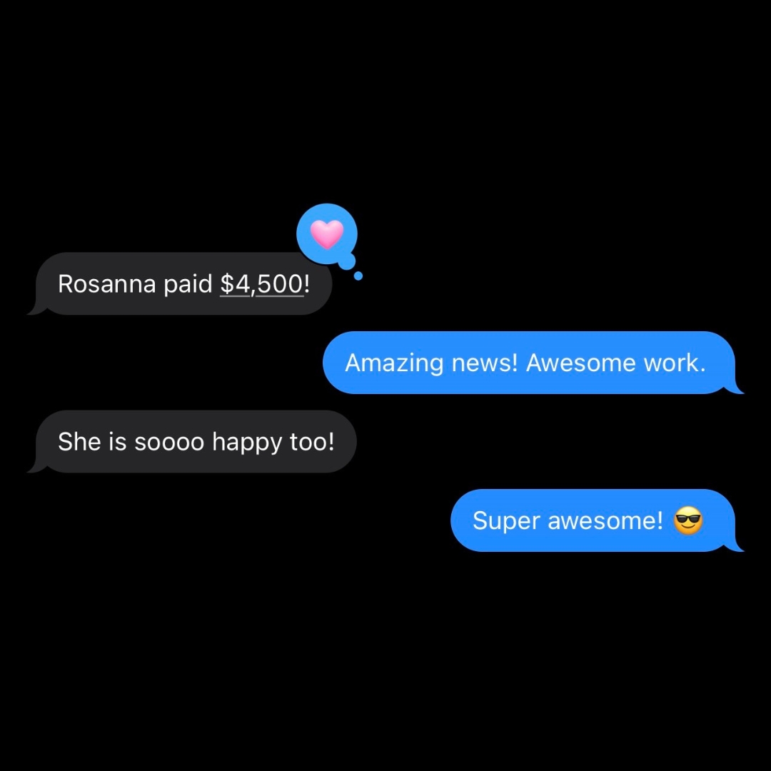 Client message reporting a $4,500 payment